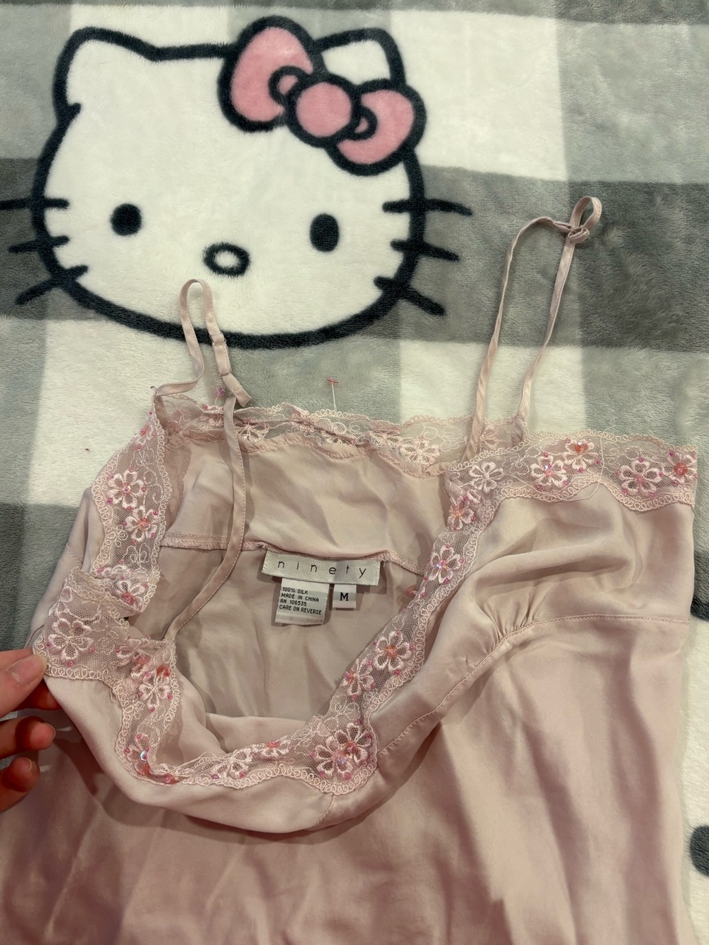 Ninety Pink 100% Silk Floral Lace Y2K Cami Top - Picture 6 of 10